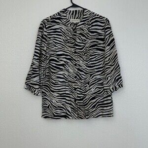 Jones New York Womens  Medium 100% Linen Animal Print Button Down Shirt Blouse